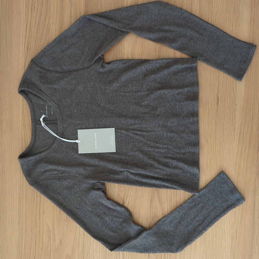 Everlane the Supima Micro Rib Crop Long Sleeve Mocha Small